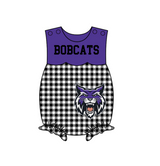 MOQ 5 pcs black plaids sleeveless CATS baby girls team romper
