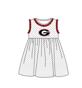 MOQ 5 pcs red ruffle sleeveless white polka dots G girls team dresses