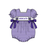 MOQ 5 pcs purple stripe BOBCATS short sleeves baby girls team romper