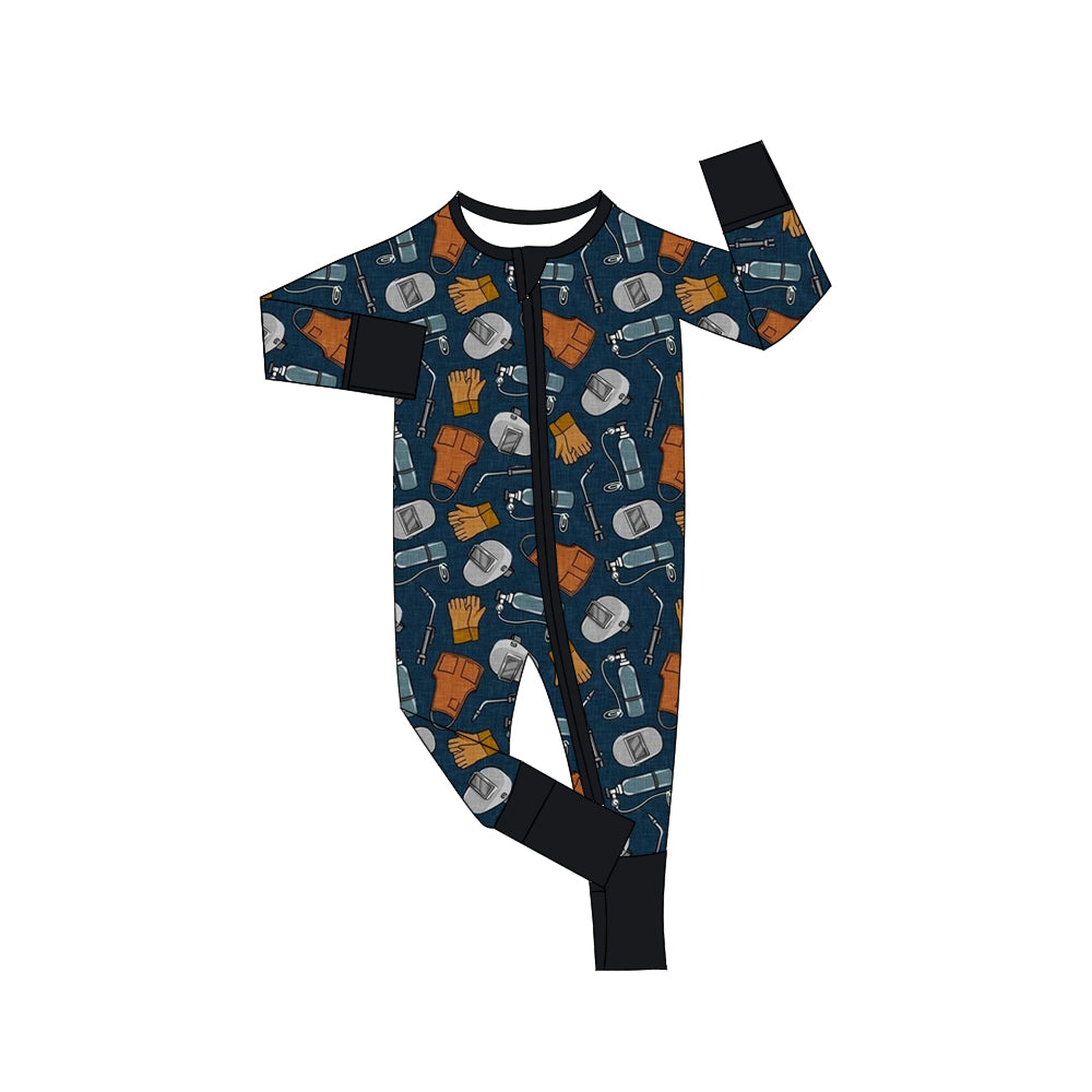 MOQ 3 pcs long sleeves welder tool baby kids zipper romper