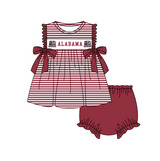 MOQ 5 pcs wine red stripe elephant tunic bummies baby girls team set