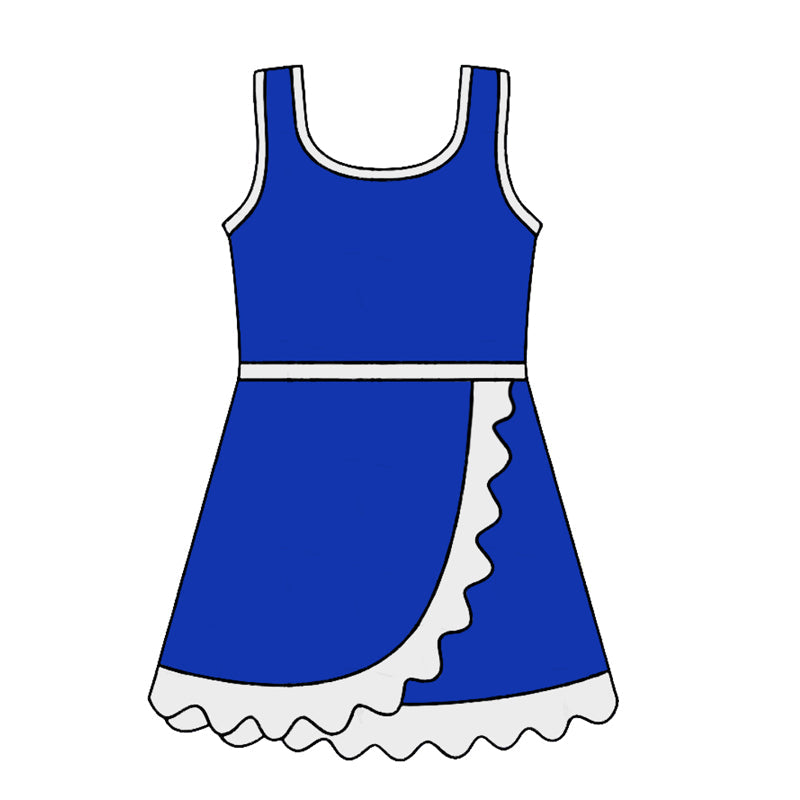 Sleeveless blue white scallop kids girls team athletic dress