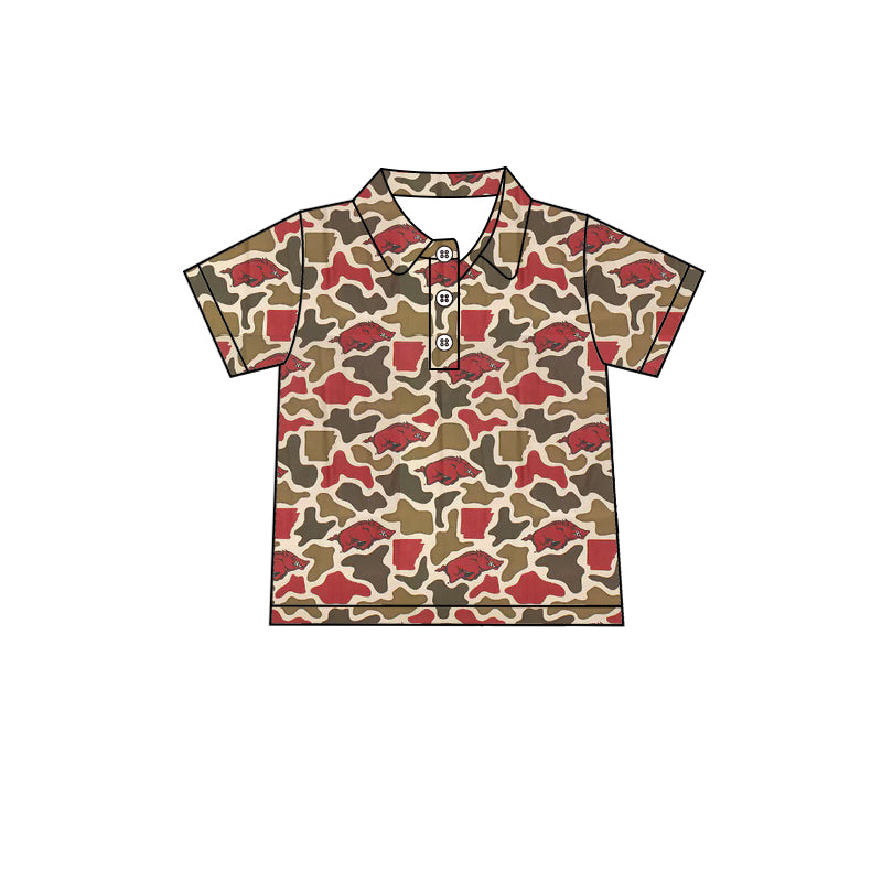 MOQ 5 pcs short sleeves camo hogs kids boys team polo shirt