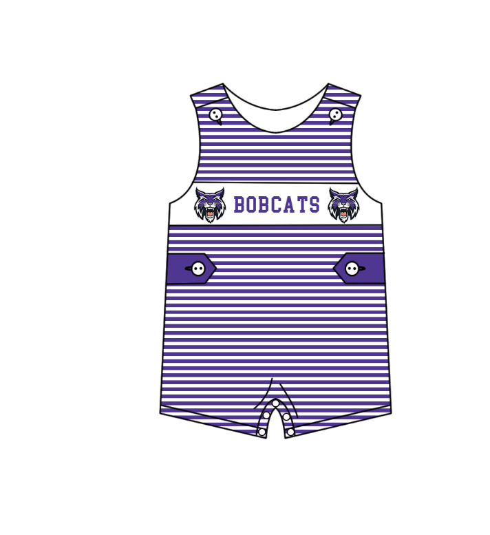 MOQ 5 pcs purple stripe sleeveless BOBCATS baby boys team romper