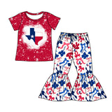 MOQ 3 pcs bleached red T top bow pants girls team clothes