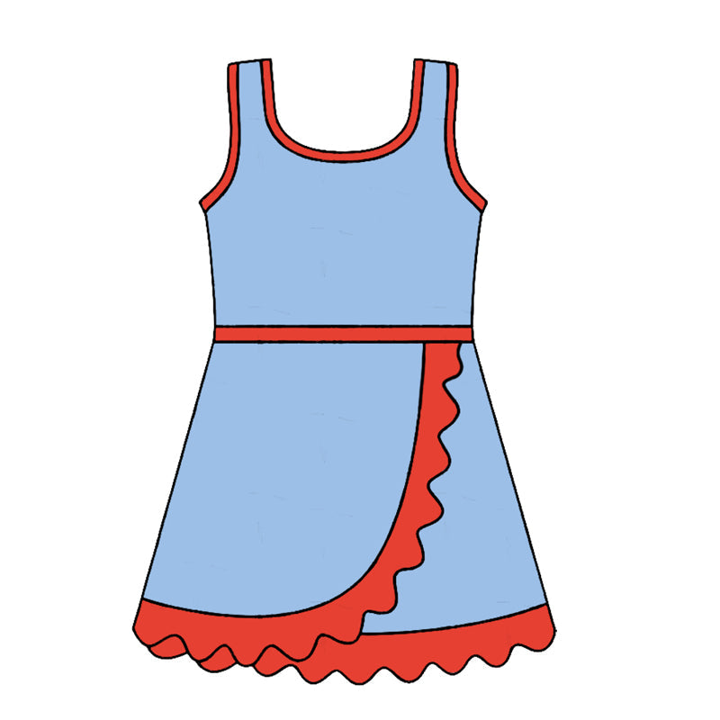 Sleeveless light blue orange scallop girls athletic dress