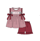 MOQ 5 pcs maroon stripe bow elephant tunic ruffle shorts girls team outfit