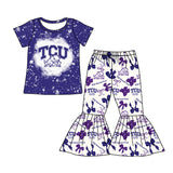 MOQ 3 pcs bleached T C U top bow bell bottoms pants girls team clothes