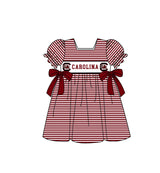 MOQ 5 pcs Short sleeves maroon stripe bow C girls team dresses