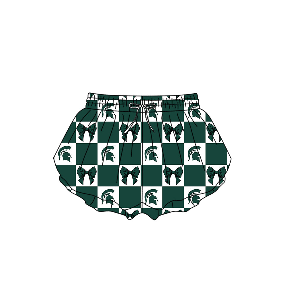 MOQ 5 pcs Plaid bow green kids girls team active summer shorts
