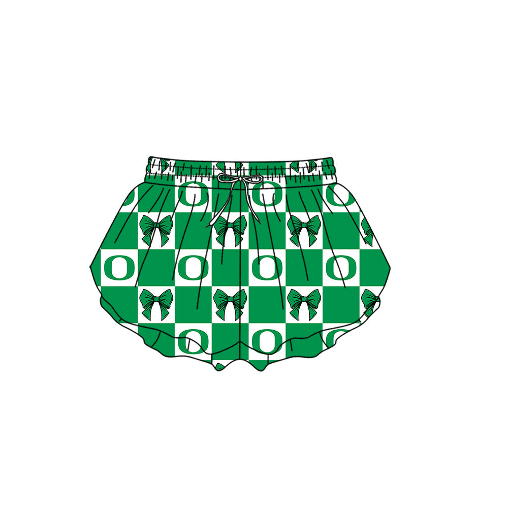 MOQ 5 pcs green Plaid bow O kids girls team active summer shorts