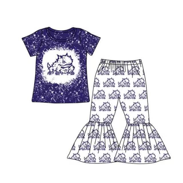 MOQ 5 frog bleached top bell bottom pants girls team outfits