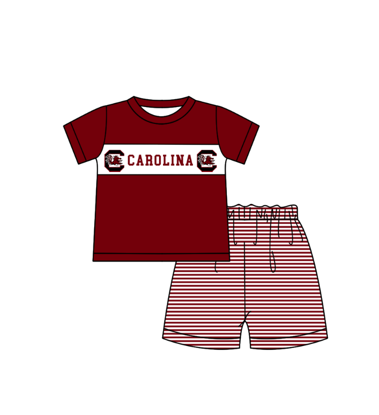 MOQ 5 pcs maroon short sleeves C top stripe shorts boys team outfit