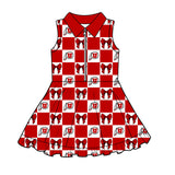 MOQ 5 pcs sleeveless red plaid bow U girls team athletic polo dress