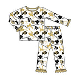 MOQ 3 Long sleeves C U black bows kids girls team pajamas