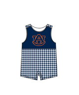 MOQ 5 pcs dark blue plaids sleeveless AU baby boys team romper