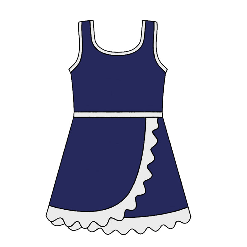 Sleeveless navy white scallop kids girls team athletic dress