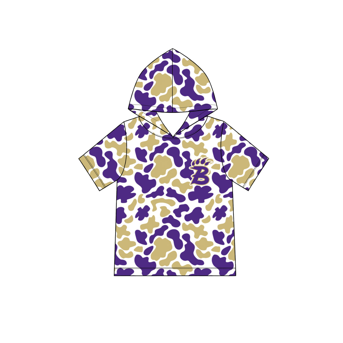 MOQ 5 pcs purple camo short sleeves boys team hoodie