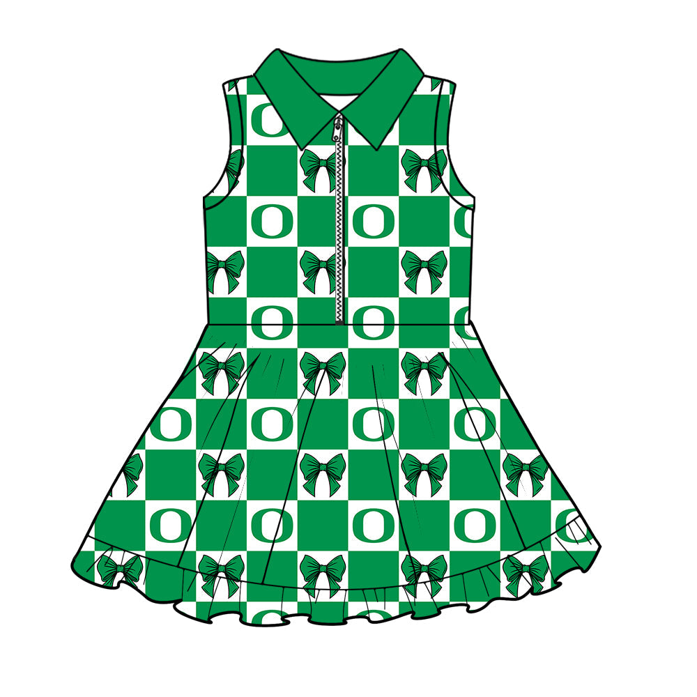 MOQ 5 pcs sleeveless plaid bow O girls team athletic polo dress