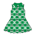 MOQ 5 pcs sleeveless plaid bow O girls team athletic polo dress