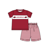 MOQ 5 pcs maroon short sleeves ARKANSAS top stripe shorts boys team outfit