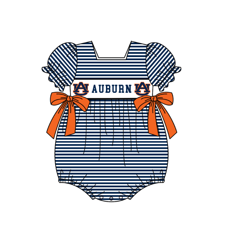 MOQ 5 pcs dark blue orange bow AU short sleeves baby girls team romper