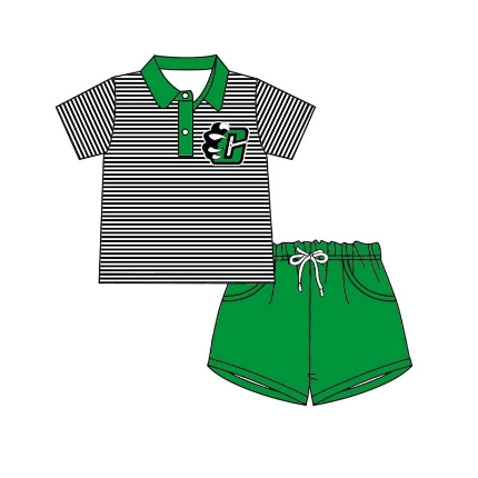 Deadline May 6 green stripe polo shirt shorts boys team clothes