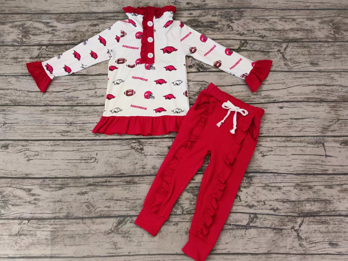 MOQ 3 pcs hogs pullover red pants kids girls team outfits