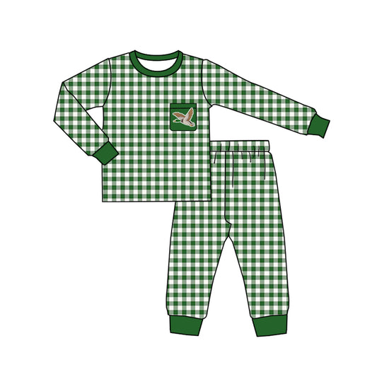 MOQ 5 green plaid duck pocket kids hunting pajamas