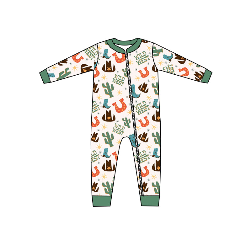 MOQ 5 PCS wild west boots cactus baby western zipper romper
