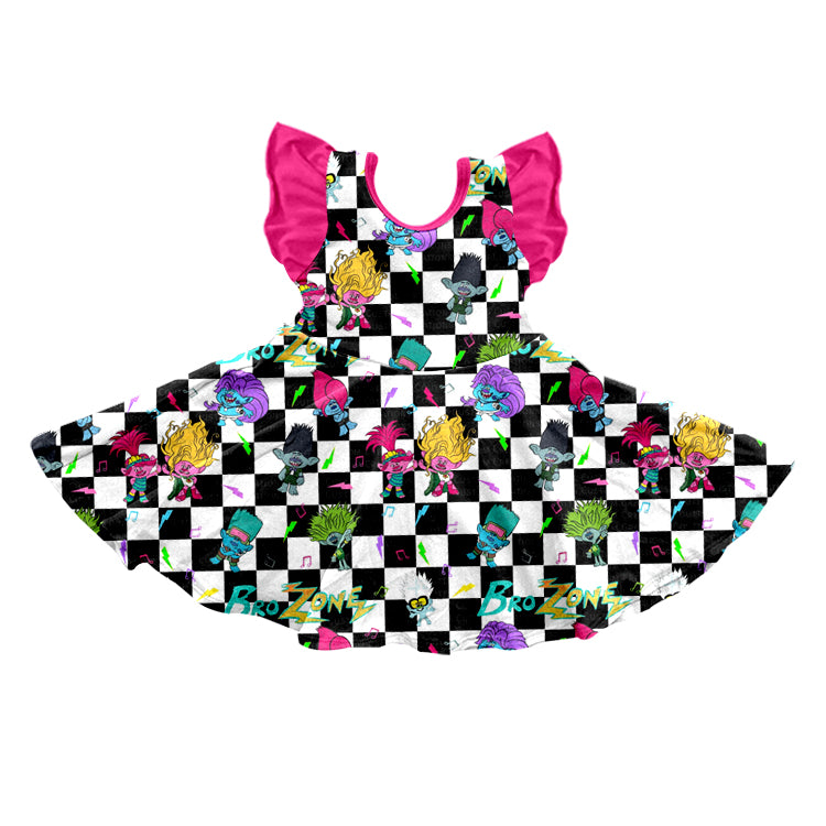 MOQ  3 Flutter sleeves plaid smile girls dresses