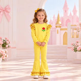 MOQ 5 Long sleeves princess polka dots ruffle top pants girls outfits