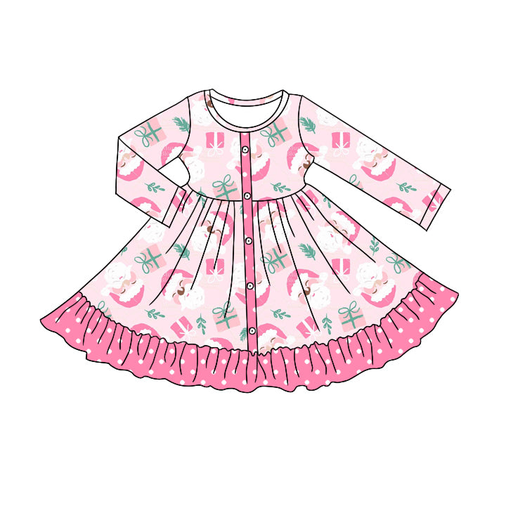 MOQ 5 pink santa gifts polka dots girls Christmas dress