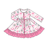 MOQ 5 pink santa gifts polka dots girls Christmas dress