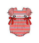 MOQ 5 pcs red stripe short sleeves G baby girls team romper