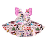 MOQ  3 Pink flutter sleeves stars guitar singer girls dress