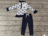 MOQ 3 pcs Cowboy star pullover navy pants kids girls team outfits
