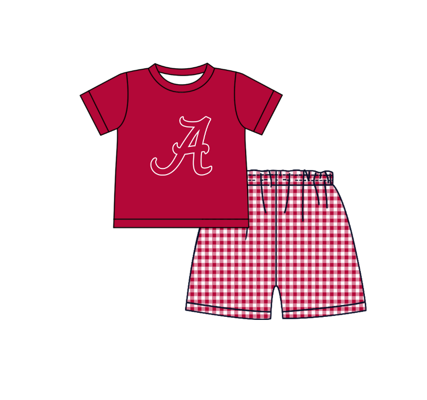 MOQ 5 pcs rose short sleeves A top plaids shorts boys team outfit