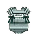 MOQ 5 pcs green stripe MICHIGAN short sleeves baby girls team romper