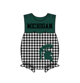 MOQ 5 pcs black plaids sleeveless M baby girls team romper