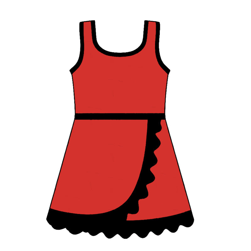 Sleeveless red black scallop team kids girls athletic dress