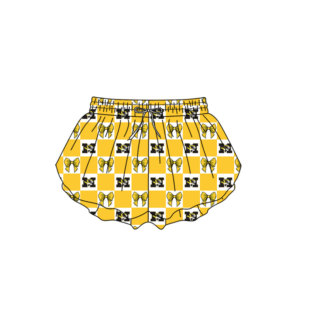 MOQ 5 pcs Plaid bow yellow M kids girls team active summer shorts