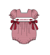 MOQ 5 pcs wine red stripe bow short sleeves baby girls team romper