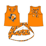MOQ 5 pcs sleeveless orange bow top skorts kids girls team outfits