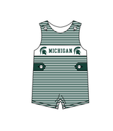 MOQ 5 pcs green stripe sleeveless MICHIGAN baby boys team romper
