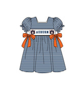 MOQ 5 pcs Short sleeves dark blue stripe orange bow AU girls team dresses