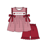MOQ 5 pcs maroon stripe bow tunic ruffle shorts girls team outfit