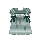 MOQ 5 pcs Short sleeves green stripe bow M girls team dresses