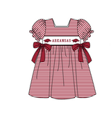 MOQ 5 pcs Short sleeves maroon stripe bow girls team dresses