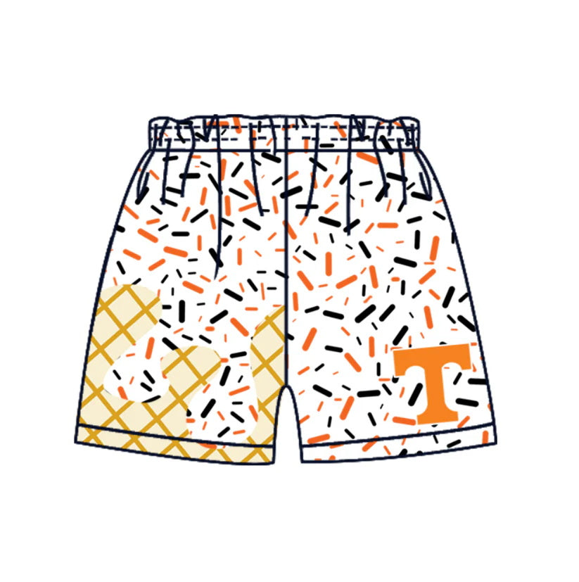 MOQ 3 pcs T yellow white ice cream sprinkle kids boys team shorts